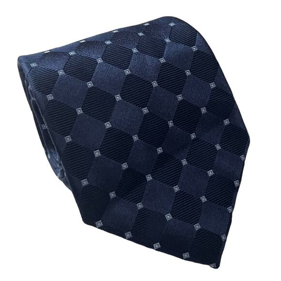 Nautica Navy Blue Diamond Square Geometric Lattice Silk Tie - Picture 1 of 8